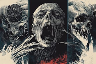 create scary, dark, horror metal art illustrations, for t shirts, cover, game