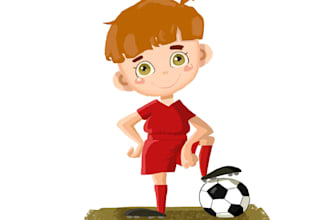design a happy active and curious old boy character logo