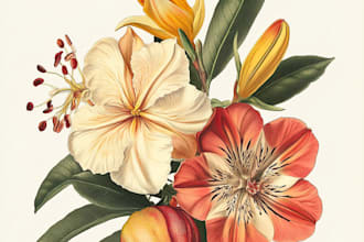 create custom botanical illustration, concept art, sketches for
