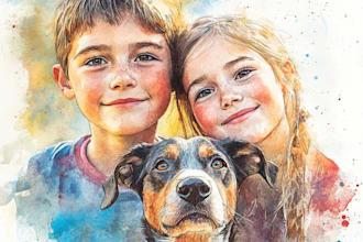 make a watercolor portrait for pets, couple and family