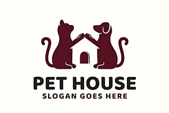 do unique pet, dog, cat, pet shop, pet house, animal logo and any graphic design