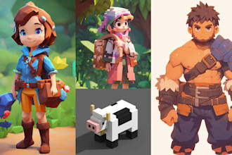 draw 3d voxel character and pixel style character design