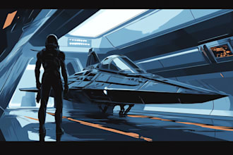 design a spaceship, sci fi illustration and sci fi art