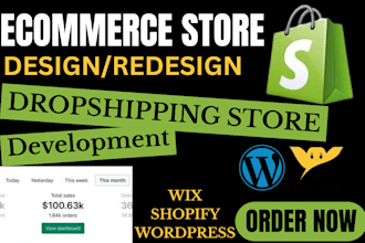 build shopify dropshipping store design redesign wordpress wix ecommerce website