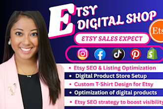 setup etsy shop, etsy seo listing tshirt design esty digital product store