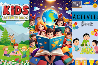 do kids activity book, children coloring book, book cover design for kdp,