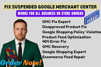 fix suspended gmc account, disapproved products misrepresentation, policy issues