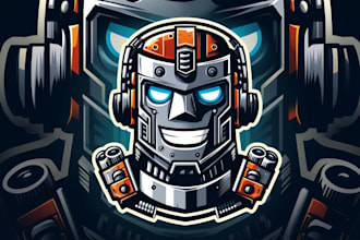 do robot head mascot logo design with company