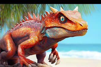 illustrate dinosaur, creature and dragon in digital painting