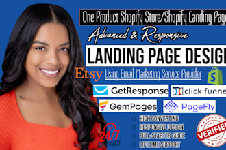 design shopify ecommerce website or landing page with pagefly, gempages, shogun