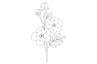 illustrate custom birth flower bouquet line art illustration