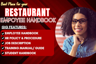 create restaurant employee handbook, hr policy, job description, training guide