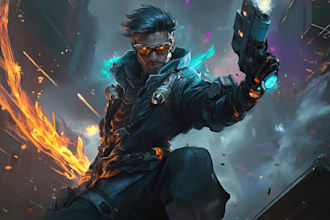 design cyberpunk and fantasy character splash art