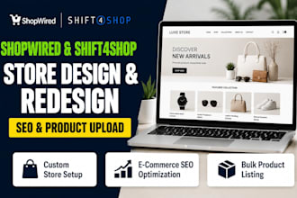 setup shopwired shift4shop ecommerce website design redesign seo product upload