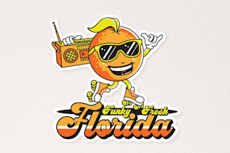 design orange mascot logo for funky fresh florida