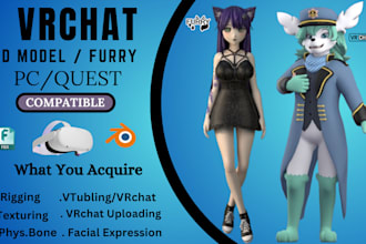 create vrchat avatar 3d model 3d character anime vrc furry avatar for pc, quest