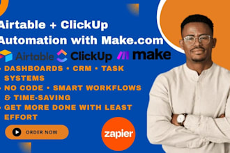 setup workflows using airtable clickup make com with automation and integration