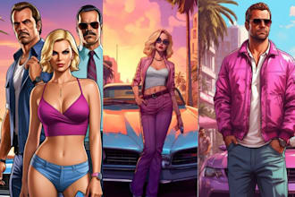 draw gta style cartoon vector portrait character gta5 artwork album cover art