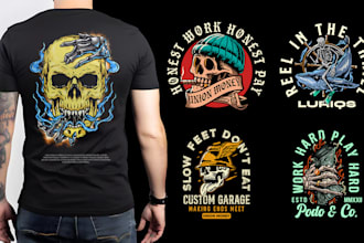 draw vintage skull illustrations for apparel and merch