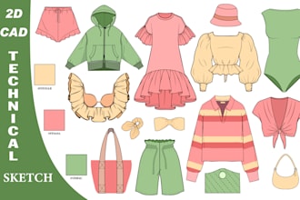 design fashion cad, technical flat drawings, and sketches