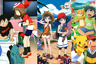 draw pokemon trainer pokemon game cartoon anime character design illustration