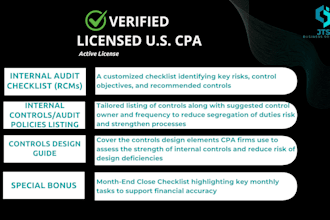 create internal audit, accounting policies, and internal controls checklists