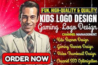 create amazing logo and banner for gaming youtube channel, kids thumbnail design