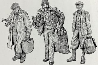 draw your portrait into vintage style ink sketch