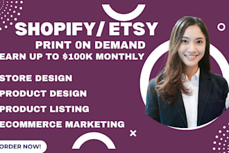 etsy shopify print on demand store, etsy pod design, shopify design and redesign