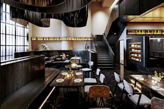 renovate luxurious restaurant design,cafeteria,bar render,poolside,reception,cgi