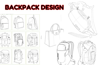 design 3d backpack, bag tech pack, duffle, handbag, luggage, fashion bag, tote