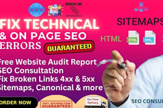fix broken links, canonical, sitemap, semrush, ahref, search console errors