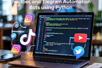 create instagram,tiktok,youtube,twitter,and telegram automation bot using python
