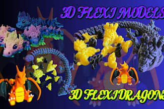sculpt a 3d articulated model, flexi toy, animals, 3d flexi dragon for printing
