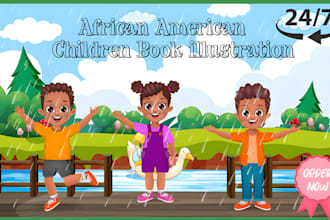 do african american children story book illustration in 24hrs