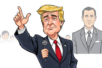 do a political caricature and cartoon
