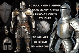 3d full knight armor, wearable 3d cosplay props, game ready assets, stl files