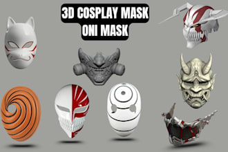 sculpt 3d cosplay mask, japanese oni mask, 3d helmet armor mask for 3d printing