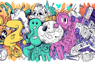 create doodle illustration for music album cover