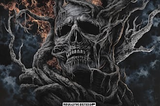 draw dark art illustration in vintage engraving style