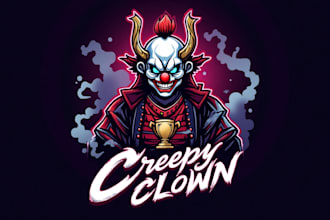 do awesome creepy clown samurai logo for you in one day