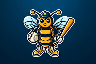 design bee baseball mascot logo with express delivery