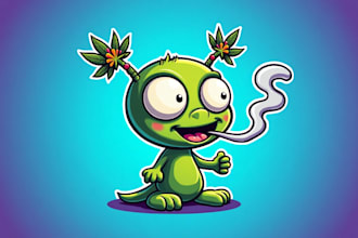do unique alien smoking cannabis mascot logo design