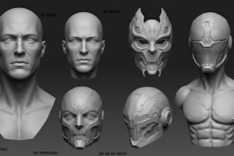 sculpt 3d head, 3d mask,3d face, 3d helmet, 3d bust model for 3d printing