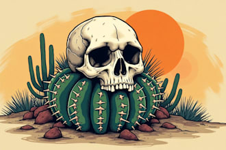 do dead skull head cactus vintage logo design 1 day