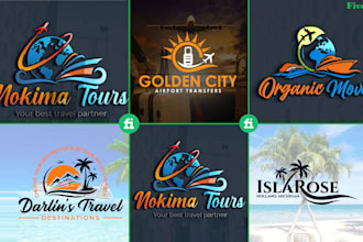 do a travel hotel tourism beach mountain hiking logo design