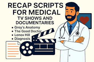 write recap scripts for medical TV shows and documentaries