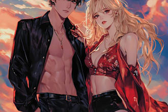 custom couple portrait one piece anime style