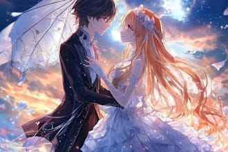 draw anime couple illustration for you