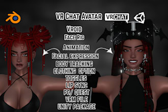 create vr chat avatar, furry nsfw, lipsync, face rig, vrchat world vroid  unity